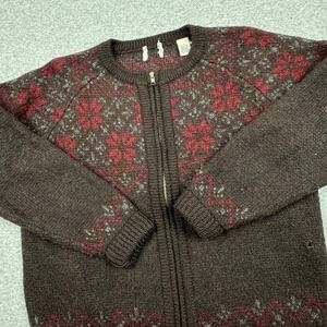 Vintage Y2K Gap Wool Full Zip Cardigan Sweater Womens‎ Medium Nordic Snowflake